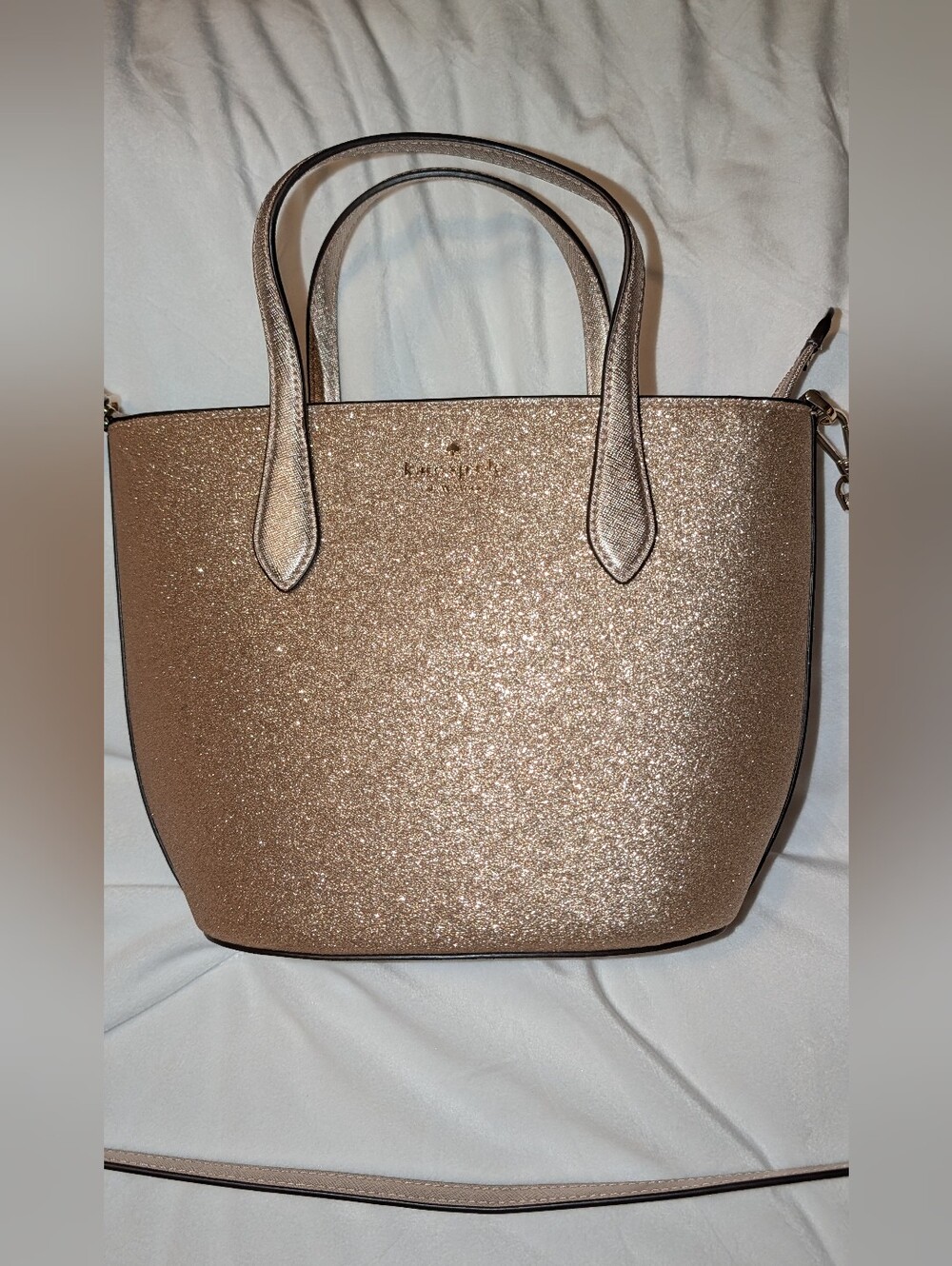Kate Spade Glitter Glimmer Small Zip Satchel Crossbody Bag Gold EUC